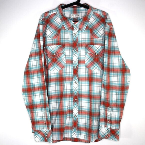Tecovas Mens 2XL Western Cowboy Pearl Snap Plaid Button Up Shirt H899 - Picture 1 of 4